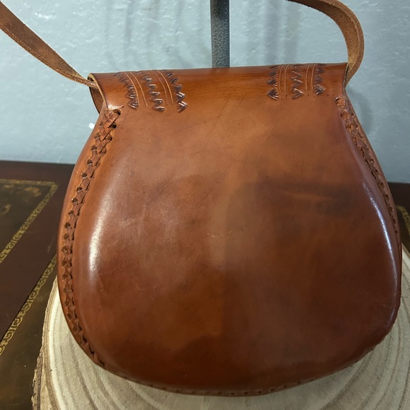 Brown Boho Hand Tooled Leather Crossbody Bag  
#922 - Picture 5 of 12